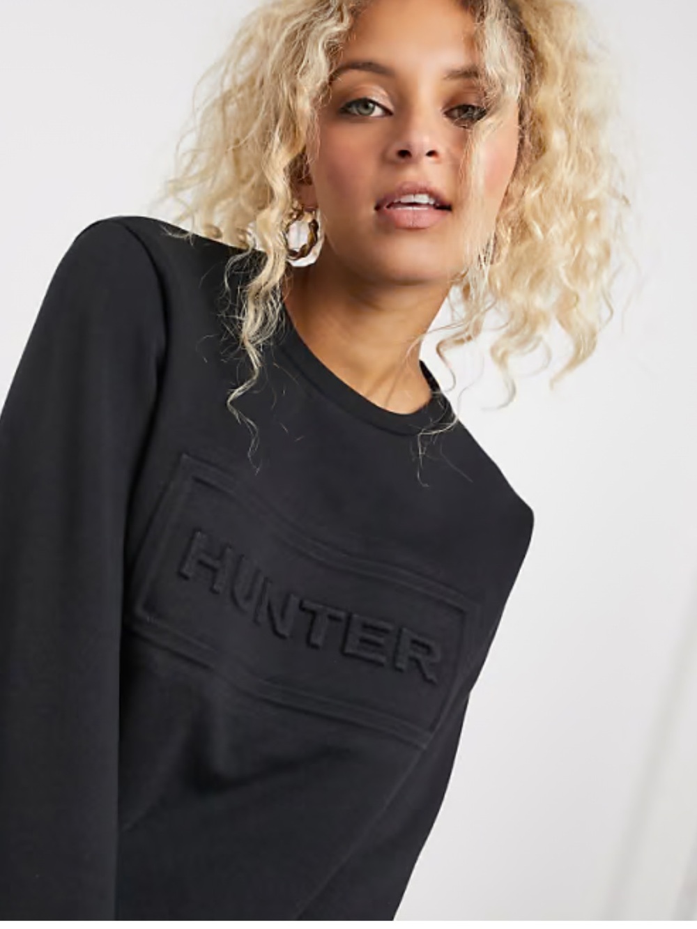 HUNTER Original Black Embossed
Logo Crewneck Sweatshirt M 
Athleisure Pullover